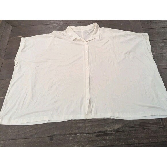 Eileen Fisher Washed Organic Cotton Poplin 3xl Classic Collar Short Shirt White - Picture 2 of 4